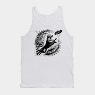 Golden retriever dog holding a flying saucer in the air Tank Top